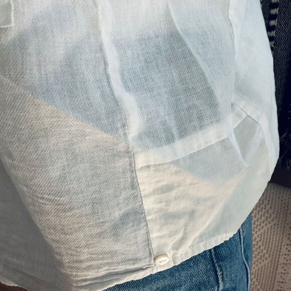 Burning Torch Bohemian White Button Down Sleeveless Oversized Pocket Blouse - Picture 7 of 12